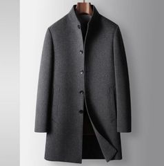 ビジネスコート チェスターコート 中綿 グースダウンジャケット ウールコート ロングコート 超防寒 厚手 立ち襟 グレーM~4XL