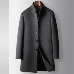 ビジネスコート チェスターコート 中綿 グースダウンジャケット ウールコート ロングコート 超防寒 厚手 立ち襟 グレーM~4XL
