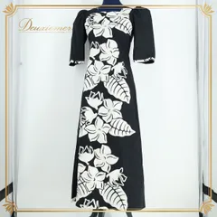 フラダンス 衣装 ワンピース ドレス ブラック系 フラ ダンス 花柄 ハワイアン 黒 白 アロハ モノトーン 五分袖 ハワイアンプリント 軽い パフスリーブ ホワイト系