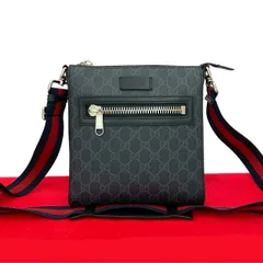 未使用保管品 GUCCI グッチ シェリーライン GGスプリーム ロゴ レザー ミニ ショルダーバッグ ポシェット サコッシュ ブラック  20002
