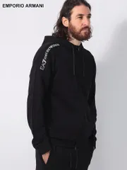 EMPORIO ARMANI (エンポリオアルマーニ) 裏毛 肩ラインロゴ フルジップ パーカー EA76DPM12PJOGZ メンズ (ブラック)