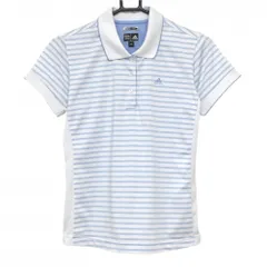 ★特価★【美品】アディダス 半袖ポロシャツ 白×ライトブルー ボーダー クリマクール サイドメッシュ レディース M/M ゴルフウェア adidas