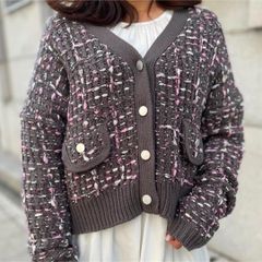 新品 TREFLE+1 ツイードカーディガン ショート丈 上品 お洒落 可愛い