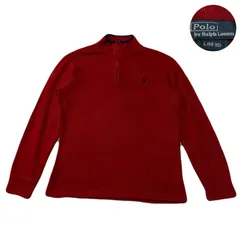 PolobyRalphLauren ポロバイラルフローレン HalfZipKnit ハーフジップニット CottonKnit コットンニット Embroider 刺繍ロゴ ワンポイントロゴ 90s Red レッド 赤 L