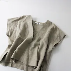 極美品 サクラ SACRA RUSTIC LINEN TOP 38/生成り リネンクロップドトップス ブラウス バイオ加工 定価2.8万【2400013532310】のサムネイル