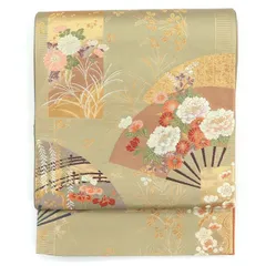 袋帯 ふくろ帯 レディース 正絹 緑 金 長さ424cm 幅31cm 仕立て上がり帯 即日発送