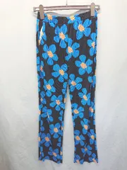 ◇ ⊂ La-gemme ラジエム 花柄 プリーツ パンツ サイズL ブラック ブルー レディース E  【1506250004274】