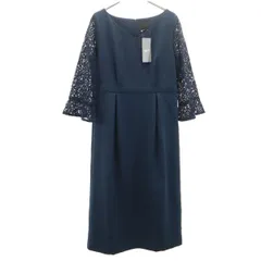 未使用 Ray Beams レイビームス 長袖 レーススリーブ Vネック ロングワンピース 1 ネイビー タグ付き レディース 古着