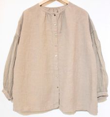 美品 ゴーシュ リネン100% プルオーバーブラウス 長袖 モカブラウン M
