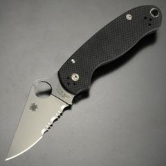 Spyderco 접이식 칼 Para3 새틴 블레이드 G-10 컴프레션 록 반파 칼날 C223G 18세 이상