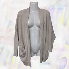 studio CLIP　スタディオクリップ　カーディガン　ライトグレー　レディース　ドルマン　透かし編み　ラグラン　オープンフロント　ガウンスタイル