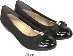 パンプス レディース 痛くない 歩きやすい ローヒール 黒 アーモンドトゥ リボン飾り 靴 フラット ぺたんこ ソール バレエ 仕事 ファーストコンタクト nc39188 ブラック（）  22.0cm