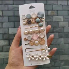 ファッションヘアアクセサリー　パール　ヘアピン　ピン留め　髪飾り　メタルヘアクリップ　バレッタ　7個セット　タイプ6