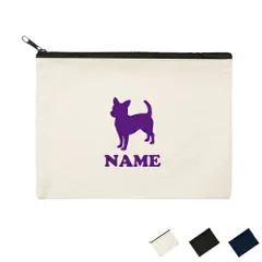 「チワワ2」名入れフラットポーチ 犬種別シルエット ポーチ マルチケース マルチポーチ 小物入れ 収納 おもちゃバッグ クラッチバッグ 推し活 メンズ レディース    愛犬 シルエット 記念品 誕生日 プレゼント 犬種 ネームプリント お名前入れ