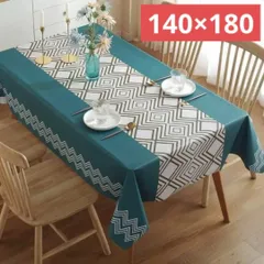 北欧風テーブルクロス（ブルー幾何学）防水と耐油PVC テーブルマットホテルのコーヒー防汚