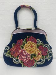 ビーズバッグ 手刺繍 花柄 総ビーズ 和装 がま口 昭和レトロ 送料込