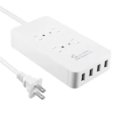 【最新型】J & L USBコンセント 電源タップ 4個口AC差込口 4USBポート 最大4.2A 急速充電 雷ガード 過負荷保護 12ヶ月(ホワイト) 0