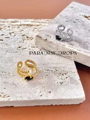 オッドアイ イヤーカフ ビジュー ダブルチェーン 2重 2連  ツイン　K18