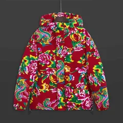 秋冬 コーデ メンズ  服 シンプル ファッション オシャレ 大人 かっこいい 大きいサイズ ストリート 紳士服  花柄 プリント ダウン ジャケット アウター 暖かい 快適 フード付き コート