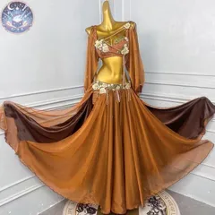 新品 未使用 ベリーダンス オリエンタル衣装 刺繍 ブラ スカート オーダーメイド ステージ衣装 ブラウン