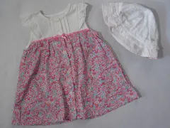 ベベ bebe アウトレット 子供服 女の子 M 約 80cm ベビー服 ワンピース ノースリーブ ピンク リバティ 小花柄 帽子 ぼうし 白 2点 春 夏 ★3 セットアップ ガールズ 女児 キッズ ベビー 【中古】 ユーズド