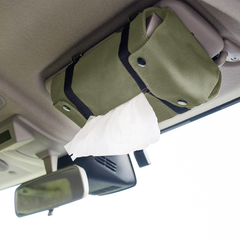 [Jimania] 車用 ティッシュケース 箱ごと入る ティッシュボックス ( ジムニー 専用設計の３WAY ) 『 サンバイザー / 助手席前(横・縦) / ヘッドレスト で使用可能！ 』 (帆布製/吊り下げ可) カーキ