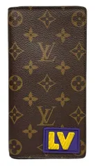 ルイヴィトン ポルトフォイユ ブラザ NM 長財布  ラバーパッチ ブラウン 茶 マルチカラー M80523 二つ折り 財布 メンズ レディース　二つ折り財布　ポップ ICチップ  小銭入れ付き LOUIS VUITTON