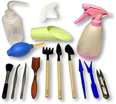 fiveAstar 多肉植物 室内 ミニ ガーデニング ツール 15点 園芸 用品 セット インテリア 苗 寄せ植え テラリウム ハオルチア サボテン 観葉植物 シャベル スコップ T型 フラワーラベル 10枚 付き A303(15種類)