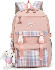 SCHOOL HERO キッズ リュック 軽量 大容量 チェック柄 女の子 男の子 通学 通塾 通園バッグ キャリーオン機能付きで旅行にも便利 アウトドア 防災 リュックサック おしゃれ かわいい 小学生 遠足 修学旅行(ピンク,  20)