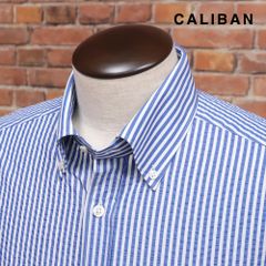 春夏/CALIBAN/41cm/清涼サッカー シャツ ストライプ柄 爽やか ボタンダウン イタリア製 長袖 新品/青/ブルー/kc383/
