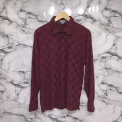 美品<!-利用不可文字-!>　ユキトリイ　YUKI TORII 長袖ポロシャツ　【L】　バーガンディ　赤　チェック　シンプル　オシャレ　大人　かっこいい