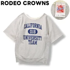 ロデオクラウンズ RODEO CROWNS 半袖 リバースウィーブ REVERSE WEAVE カットオフ 加工 カレッジ ロゴ プリント スウェット トレーナー FREE グレー アメリカン カジュアル レディース ♪