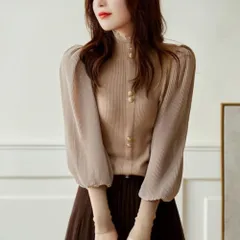 ☆ ベージュ ☆ プチハイネックトップス 長袖 バルーン袖 ニット レディース きれいめ 冬 セーター ハイネックニット ハイネックセーター 長袖 ハイネック バルーンスリーブ おしゃれ シンプル 上品 通勤 オフィス オフィスカジュアル 袖コンシャス
