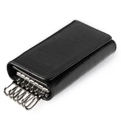 [FABULO] キーケース メンズ スマートキー 本革 (牛本革クロコ型押し) カードキー 小銭入れ カード入れ レディース 小さめ (ブラック（クロコ型押し外装）) [ブラック（クロコ型押し外装）]