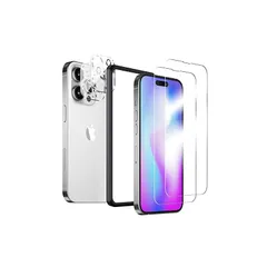iPhone 14 Pro ガラスフィルム 2枚 + カメラフィルム 2枚 【旭硝子素材製】ガイド枠付き 強化ガラス 液晶保護フィルム 9H硬度 耐衝撃 気泡防止Besecou 1