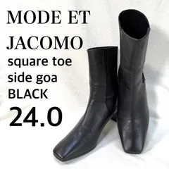 極美品✨MODE ET JACOMO スクエアトゥ サイドゴア ショート ブーツ レザー ブラック モードエジャコモ 日本製 MADE IN JAPAN