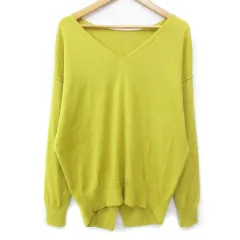 スローブ イエナ SLOBE IENA  ニット カットソー 長袖 Vネック スリット 無地 黄色 イエロー /FF33