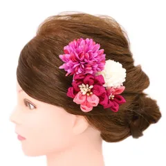 髪飾り 成人式 つまみ細工 赤 振袖 前撮り 袴 花 浴衣 夏祭り 花火大会 豪華4点セット ピンク 赤紫 白 ヘアアクセ かんざし ヘ No.9-4253