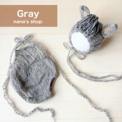グレー♪馬帽子&編み込みロンパース♪ニューボーンフォト撮影衣装　午年月齢