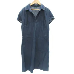 ユナイテッド・カラーズ・オブ・ベネトン UNITED COLORS OF BENETTON シャツワンピース ミモレ丈 半袖 スキッパーカラー ダンガリー M ネイビー 紺 /YM14