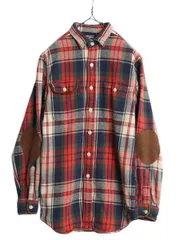 【お得なクーポン配布中!】 00s ポロ ラルフローレン チェック ヘビー フランネル シャツ メンズ S 00年代 オールド 本革レザー エルボーパッチ ネルシャツ ポニー無し