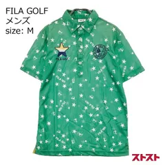 FILA GOLF フィラゴルフ 半袖ポロシャツ ボタンダウン 星 カート 総柄 グリーン系 M [240101148199]#