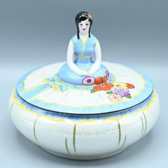 Noritake オールドノリタケ アールデコラスター彩女性文キャンディボックス ホワイト/ブルー M07-t011