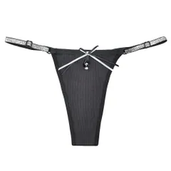 Tバック レディース 綿 リブあみ キラキラ ラメゴム サイドストリング 紐パン 調整 腰ゴム リボン セクシー かわいい アジャスター 黒 紫 rt-027