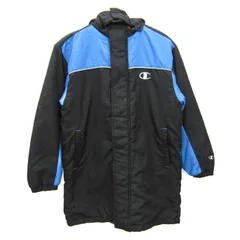チャンピオン 中綿ジャケット ジャンパー アウター ベンチコート スポーツウエア キッズ 男の子用 160サイズ 黒×水色 Champion 【中古】