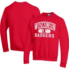 【送料無料】 チャンピオン メンズ Tシャツ トップス Men's Champion Red Wisconsin Badgers Arch Pill Sweatshirt Wis Red