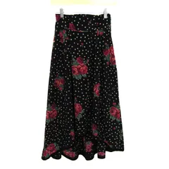 リリーブラウン ロングスカート ボトムス フレア ドット柄 花柄 レディース Fサイズ 紺×赤紫 LILY BROWN 【中古】
