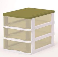 グリーン_約幅26.4×奥行34.9×高さ28.1cm サンコープラスチック 収納ケース グリーン 約幅26.4×奥行34.9×高さ28.1cm 小物収納3段 ストッキー SA-403 445025