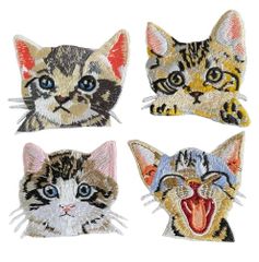 特価商品 ワッペン 猫 アイロン アップリケ ４枚 パッチ ネコ 顔 大きめ ４匹セット おしゃれ 癒し アニマル