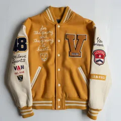 美品 VAN JAKET スタジャン M ブラック 黄色系 牛革 VAN -JAC- レザー切り替え スタジャン M ブラック ベージュ